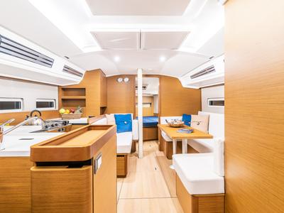 Galley of Emotion, a Jeanneau Sun Odyssey 410 sailboat at Lavreotiki Municipal Unit, Greece