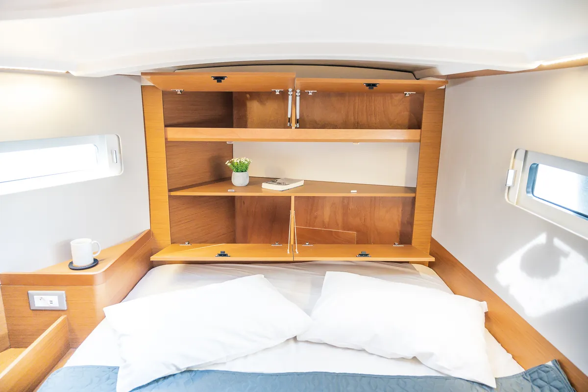 Cabin on Emotion, a Jeanneau Sun Odyssey 410 sailboat at Lavreotiki Municipal Unit, Greece