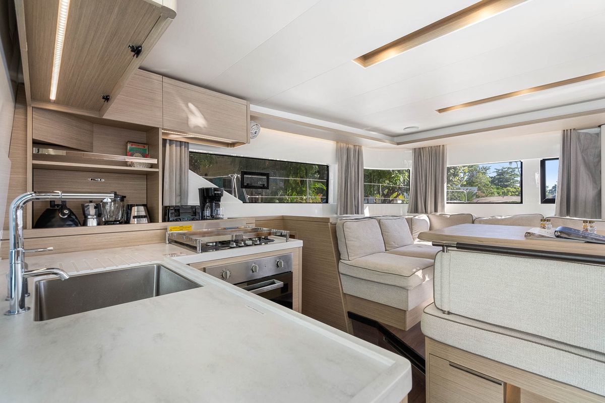 Galley of Slinky Malinki, a Lagoon 51 catamaran at Road Town, British Virgin Islands