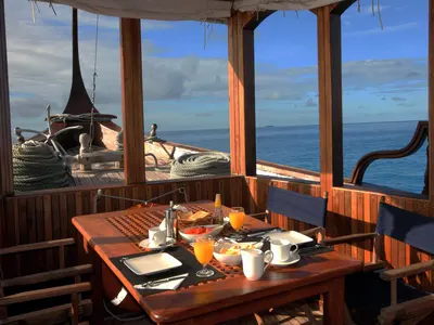 Deck of Stella 1, a Gulet Wooden motor yacht yacht at Malé, Maldives