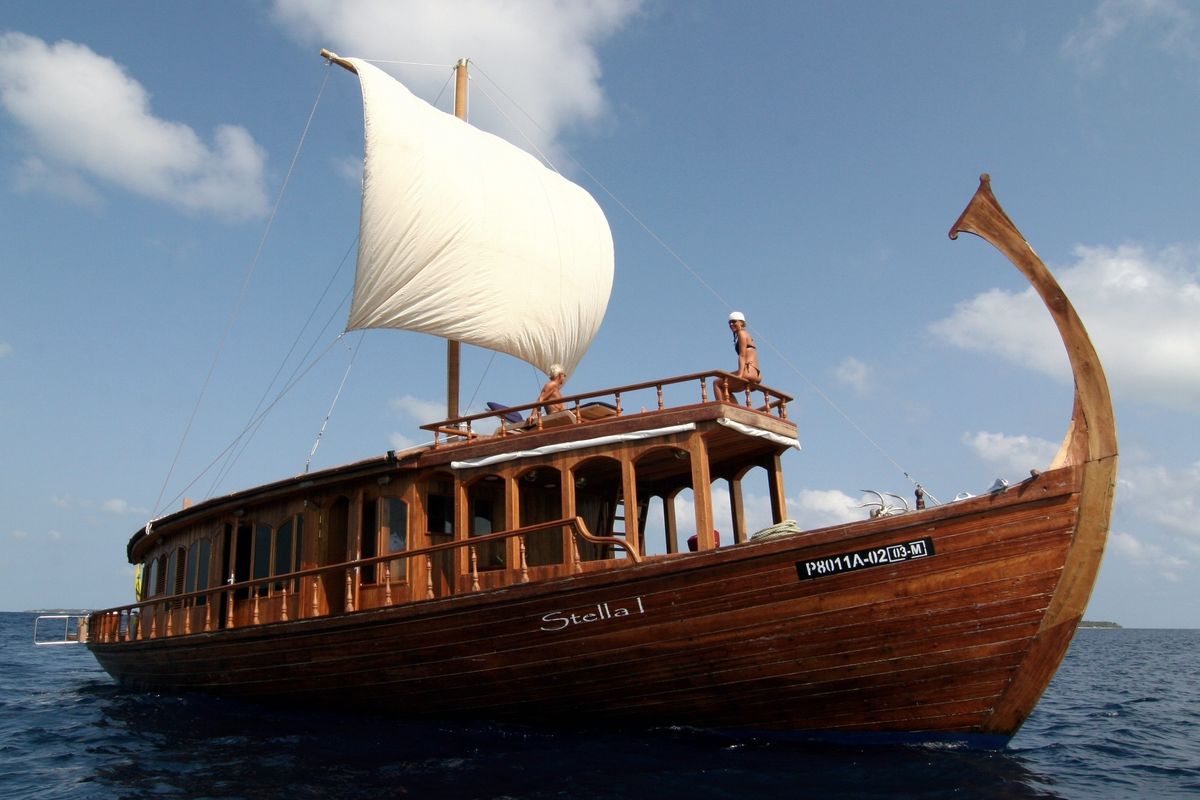 Exterior view of Stella 1, a Gulet Wooden motor yacht yacht at Malé, Maldives