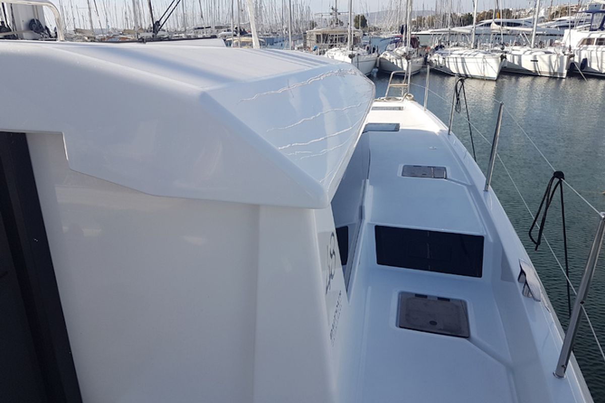 Exterior view of Albertina II, a Dufour Catamaran 48 catamaran at Athens, Greece