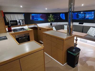 Galley of Albertina II, a Dufour Catamaran 48 catamaran at Athens, Greece