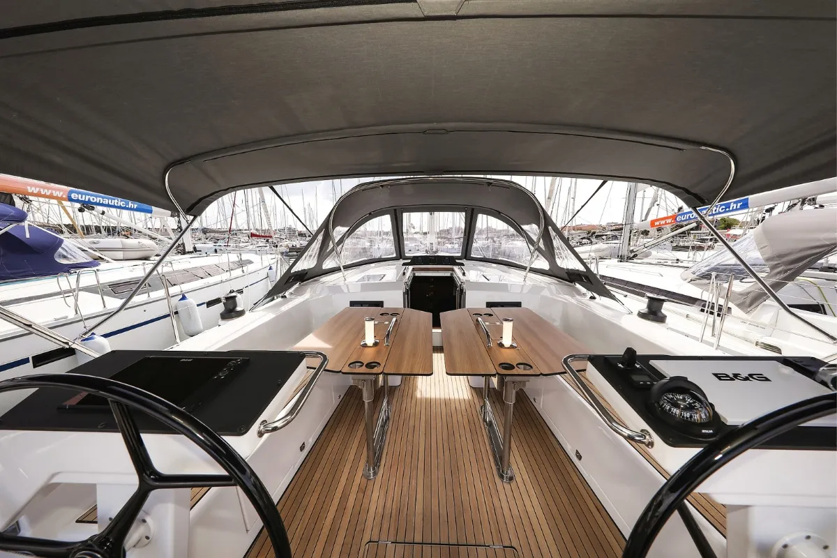 Deck of Lana, a Bavaria C46 sailboat at Grad Biograd na Moru, Croatia