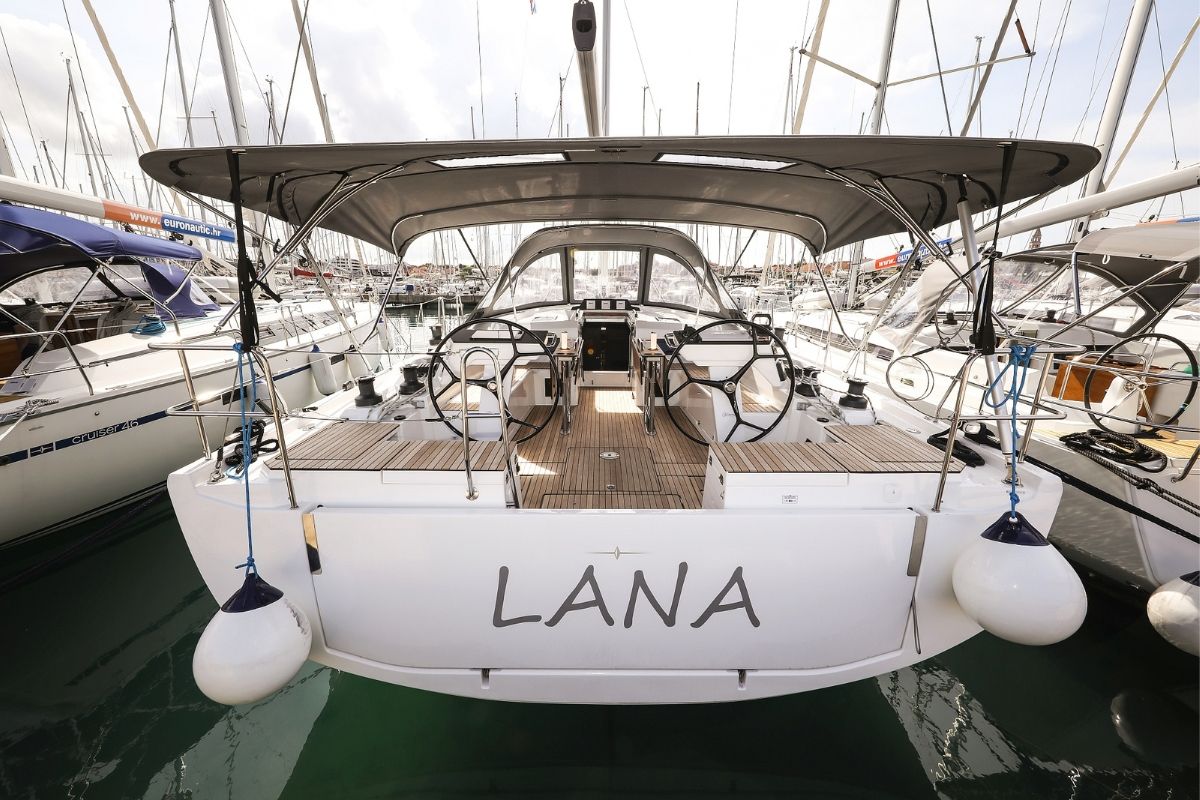 Exterior view of Lana, a Bavaria C46 sailboat at Grad Biograd na Moru, Croatia