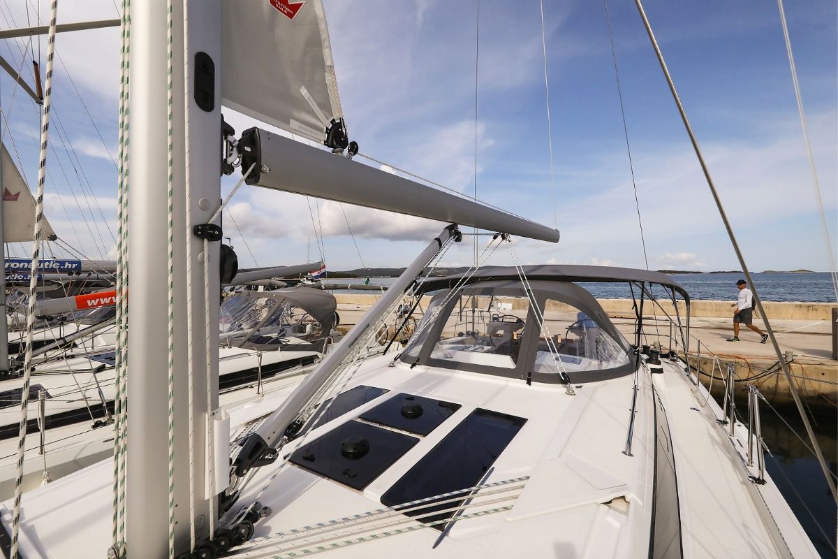Exterior view of Lana, a Bavaria C46 sailboat at Grad Biograd na Moru, Croatia