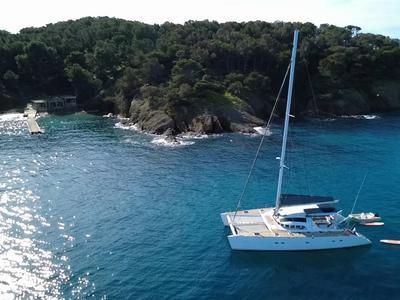 Deck of Sabine, a Lagoon 570 catamaran at La Ciotat, France