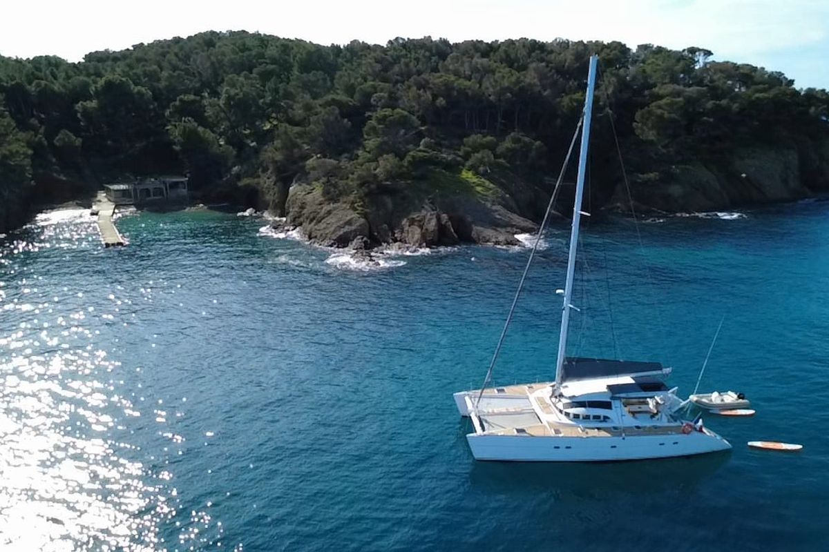 Deck of Sabine, a Lagoon 570 catamaran at La Ciotat, France