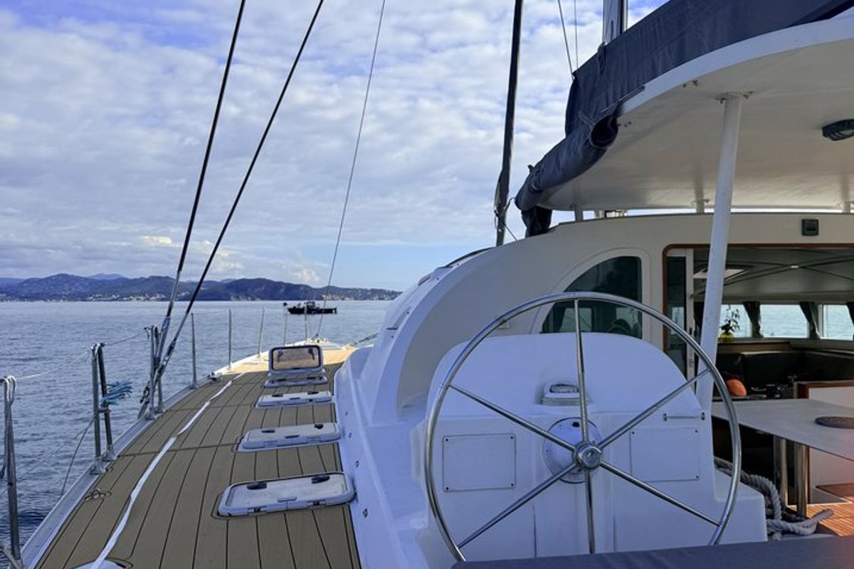 Deck of Sabine, a Lagoon 570 catamaran at La Ciotat, France