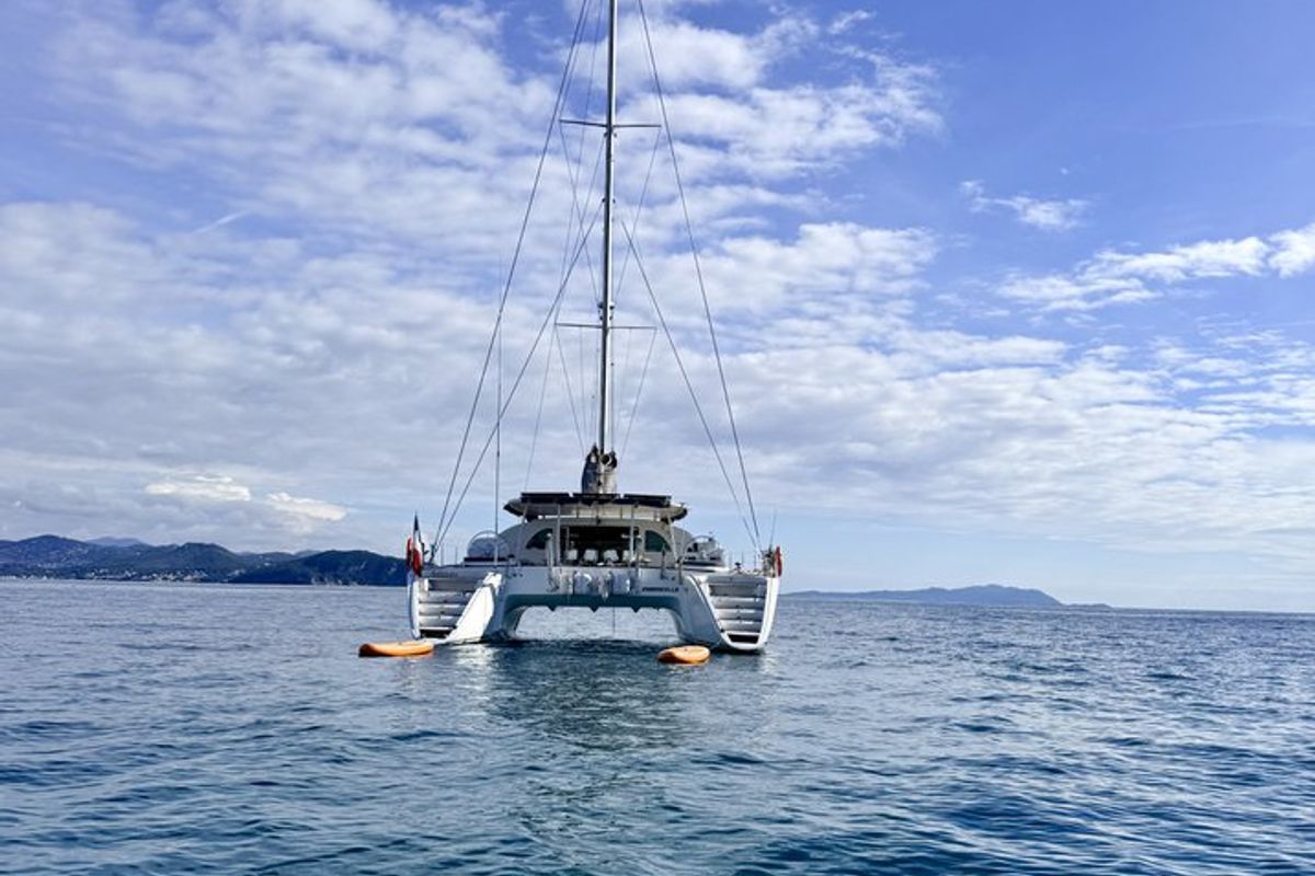 Exterior view of Sabine, a Lagoon 570 catamaran at La Ciotat, France