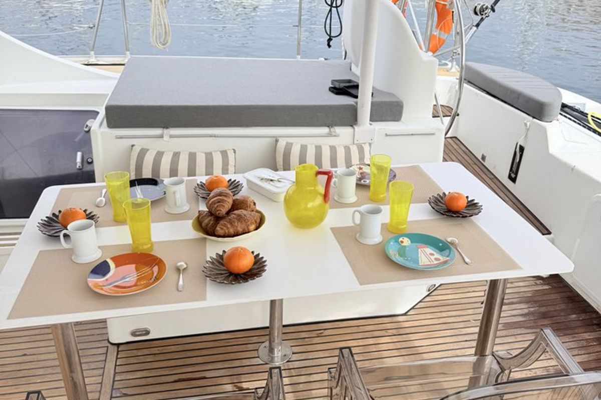 Cockpit of Sabine, a Lagoon 570 catamaran at La Ciotat, France