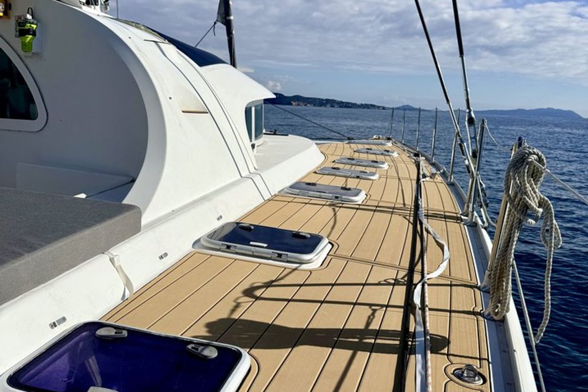 Deck of Sabine, a Lagoon 570 catamaran at La Ciotat, France