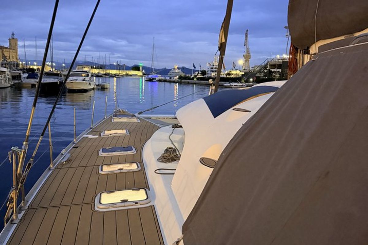 Deck of Sabine, a Lagoon 570 catamaran at La Ciotat, France