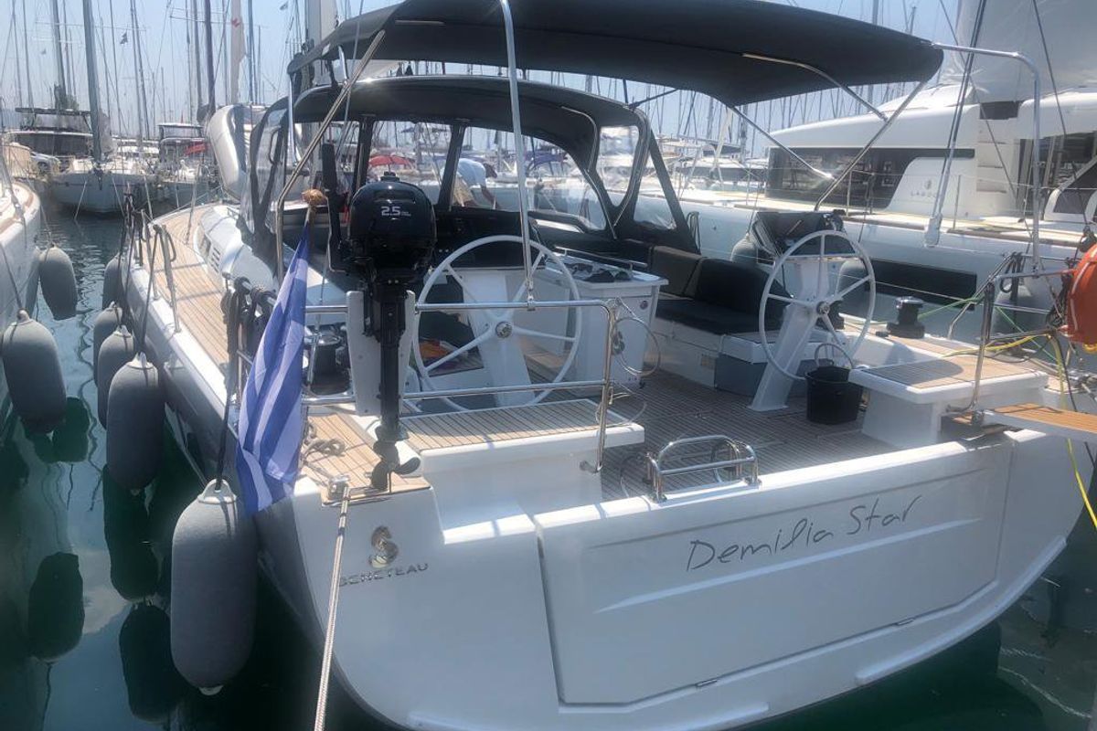 Cockpit of Demilia Star, a Beneteau Oceanis 51.1 sailboat at Athens, Greece