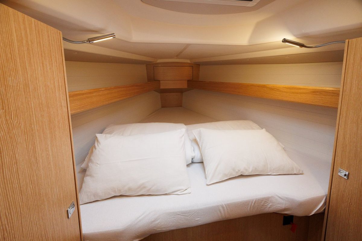Cabin on Roko, a Bavaria Cruiser 34 Style sailboat at Zadar, Croatia