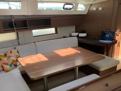 Salon of Serenity, a Beneteau Oceanis 46.1 sailboat at Skiathos, Greece