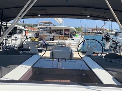 Cockpit of Serenity, a Beneteau Oceanis 46.1 sailboat at Skiathos, Greece
