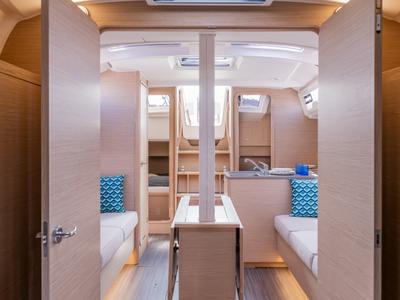 Salon of Sunsail 37.3 Premium Plus, a Dufour 37 sailboat at Municipal Unit of Lefkada, Greece