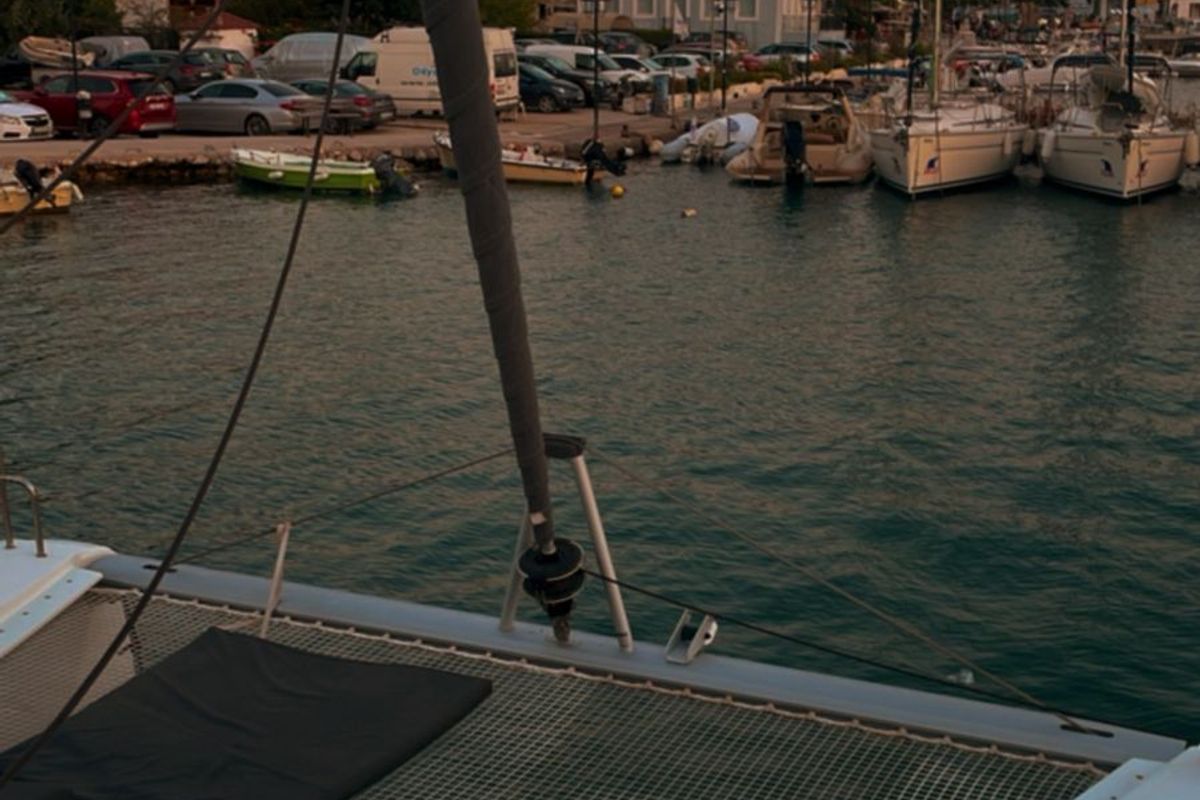 Deck of Kebitree, a Fountaine Pajot Isla 40 catamaran at Municipal Unit of Palairos, Greece