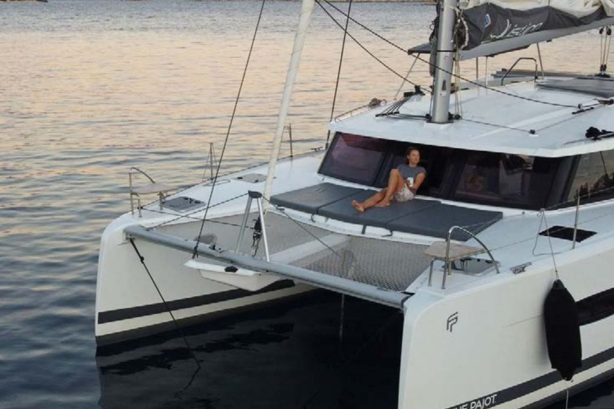 Exterior view of Kebitree, a Fountaine Pajot Isla 40 catamaran at Municipal Unit of Palairos, Greece