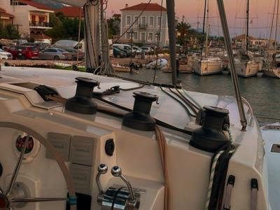 Cockpit of Kebitree, a Fountaine Pajot Isla 40 catamaran at Municipal Unit of Palairos, Greece