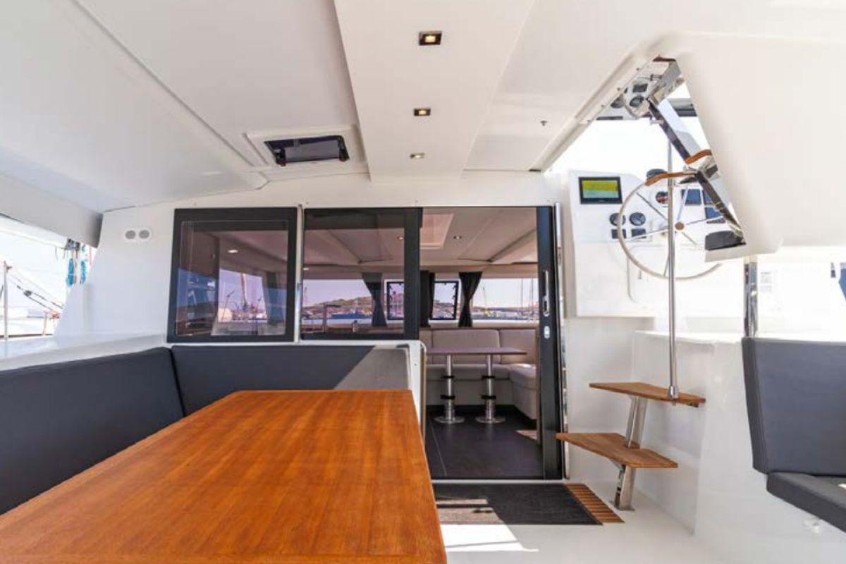 Deck of Kebitree, a Fountaine Pajot Isla 40 catamaran at Municipal Unit of Palairos, Greece