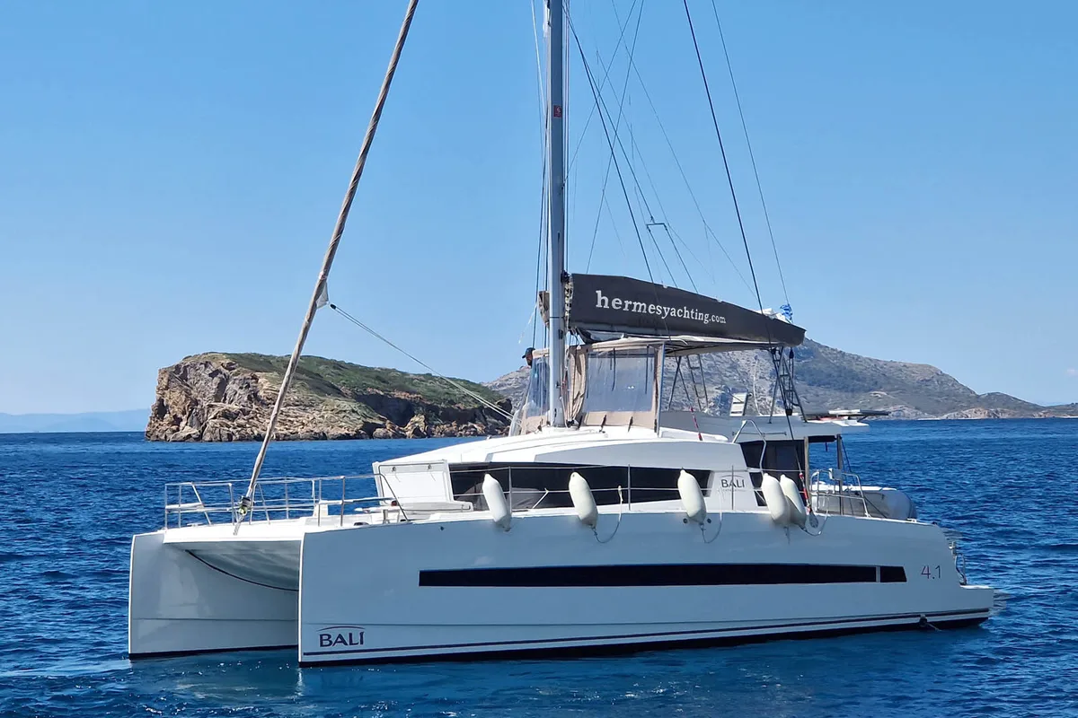 Exterior view of Micha, a Bali 4.1 - 4 + 2 cab.* catamaran at Lavreotiki Municipal Unit, Greece