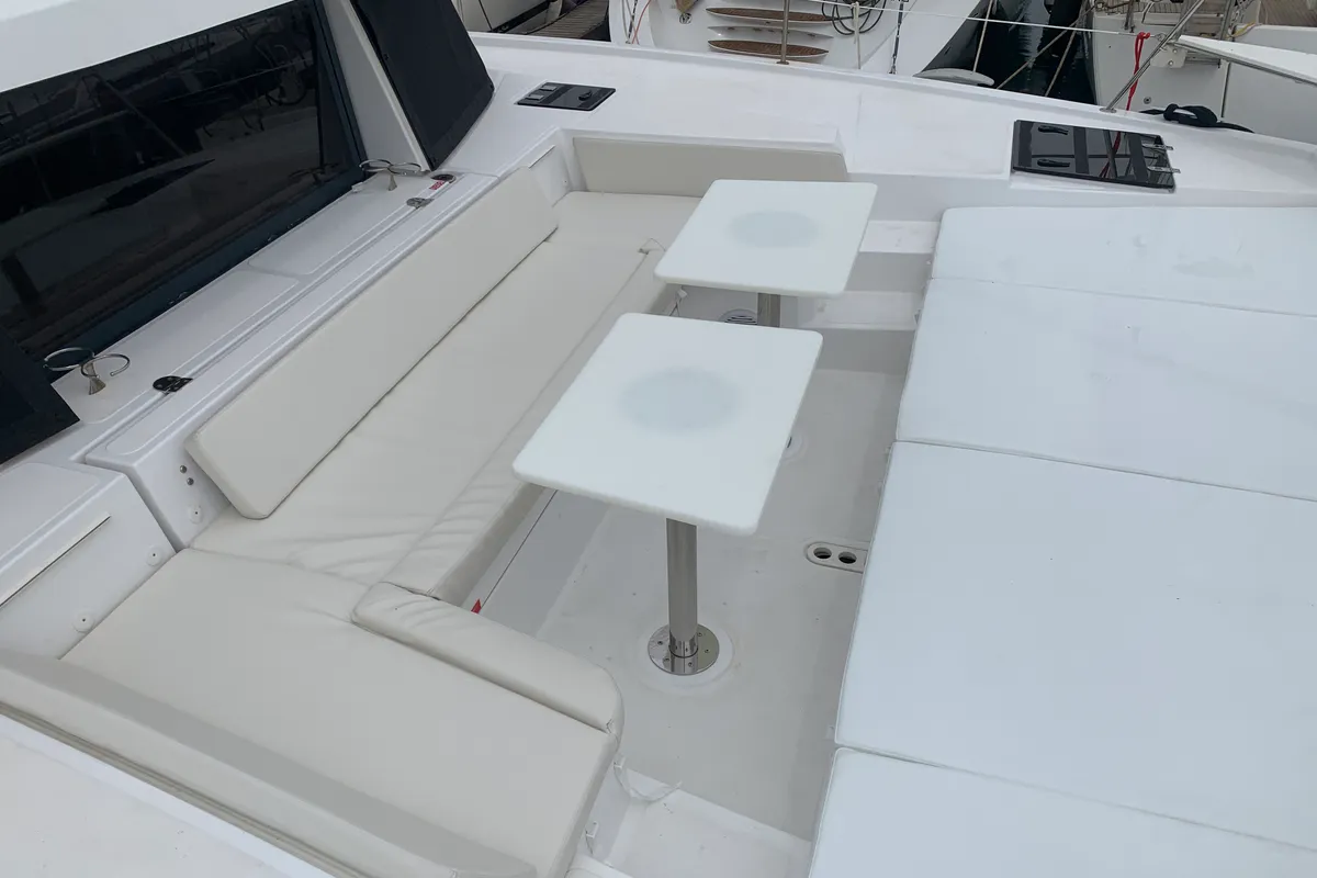 Deck of Micha, a Bali 4.1 - 4 + 2 cab.* catamaran at Lavreotiki Municipal Unit, Greece