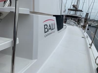 Deck of Micha, a Bali 4.1 - 4 + 2 cab.* catamaran at Lavreotiki Municipal Unit, Greece