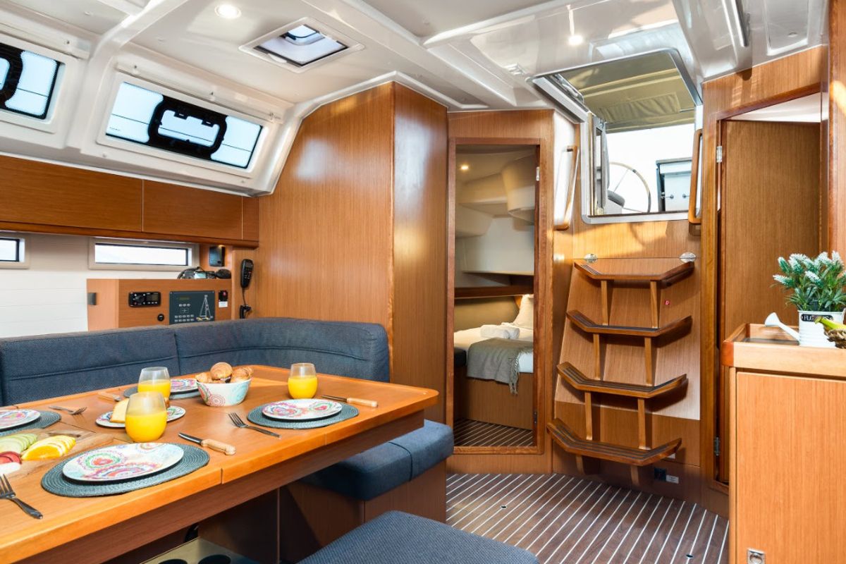 Salon of Dolce Vita, a Bavaria Cruiser 46 sailboat at Gouvia, Greece