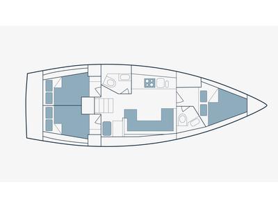 Floor plan of Thunderbird 1, a Bavaria 41 sailboat at Municipal Unit of Sikyona, Greece