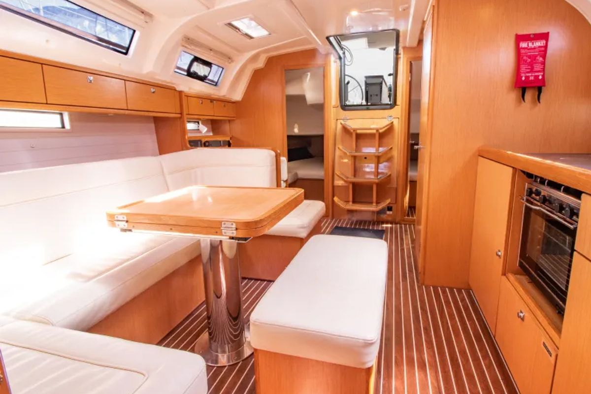Salon of Thunderbird 1, a Bavaria 41 sailboat at Municipal Unit of Sikyona, Greece