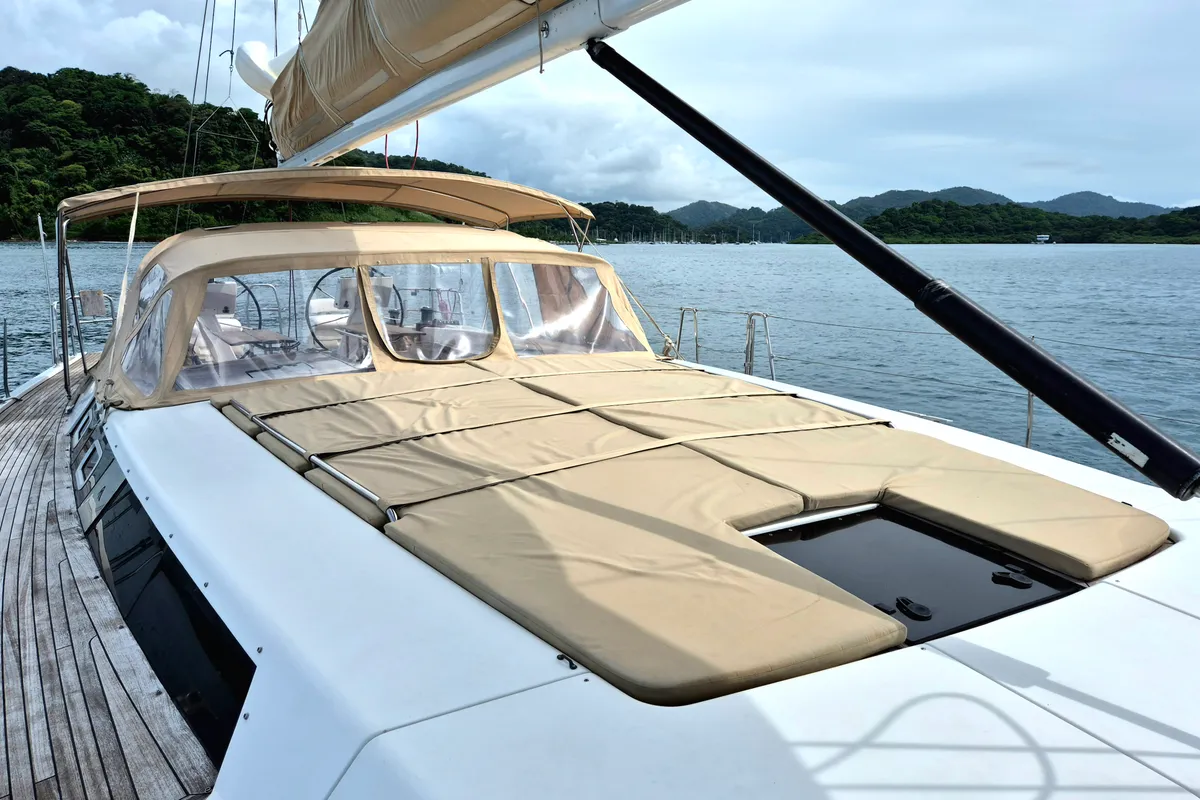 Deck of Sailing Freedom, a Hanse Yachts Hanse 630e sailboat at Puerto Lindo, Panama