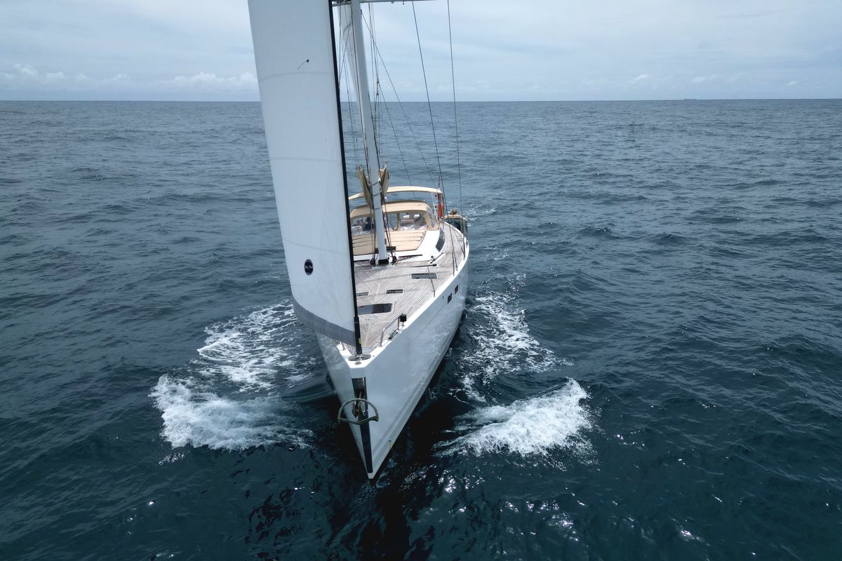 Exterior view of Sailing Freedom, a Hanse Yachts Hanse 630e sailboat at Puerto Lindo, Panama