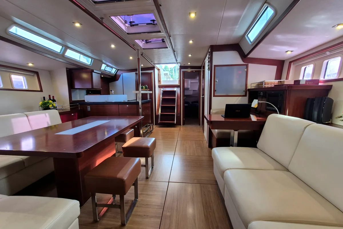 Salon of Sailing Freedom, a Hanse Yachts Hanse 630e sailboat at Puerto Lindo, Panama