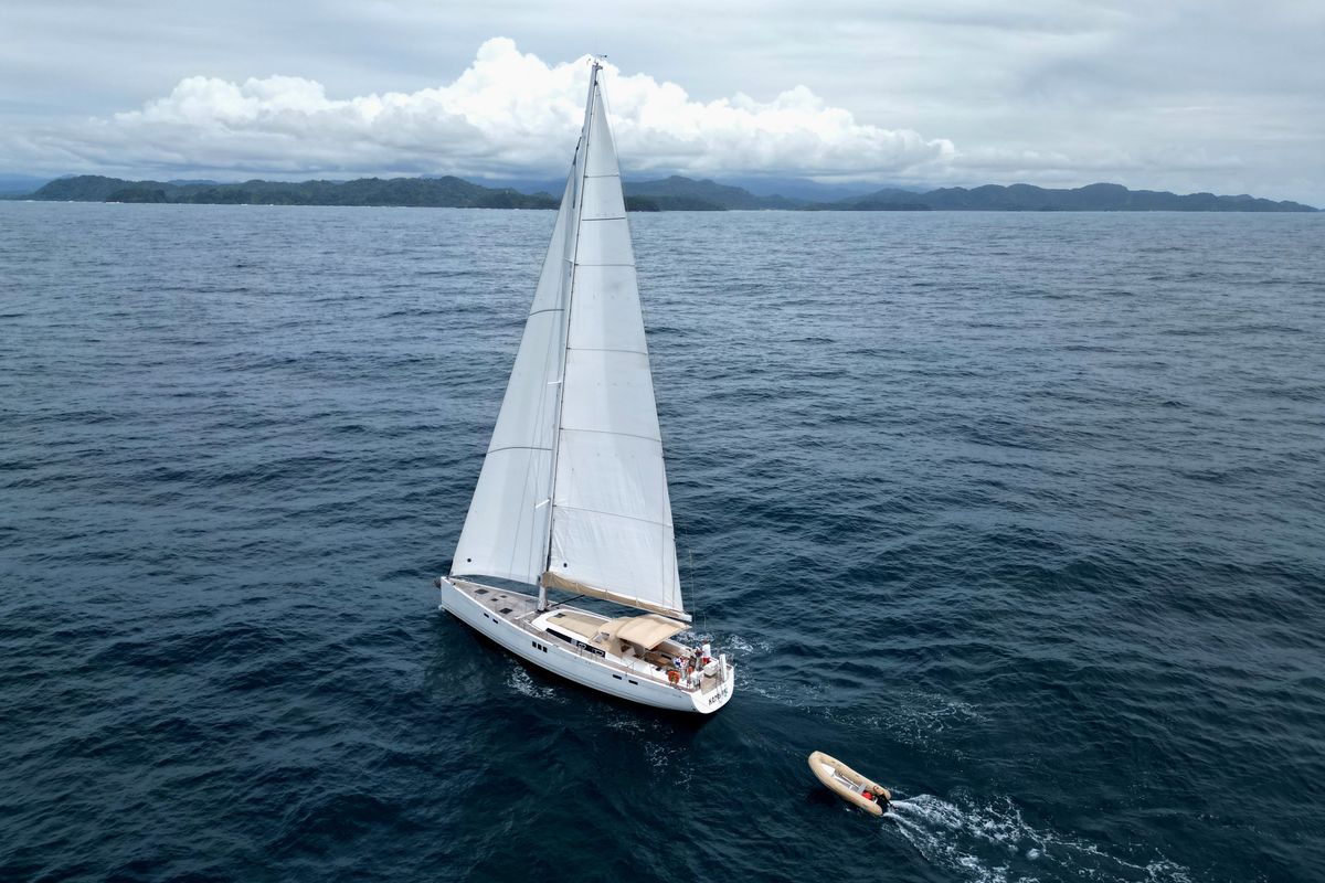 Exterior view of Sailing Freedom, a Hanse Yachts Hanse 630e sailboat at Puerto Lindo, Panama