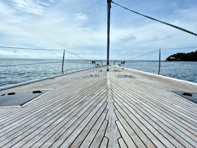 Deck of Sailing Freedom, a Hanse Yachts Hanse 630e sailboat at Puerto Lindo, Panama