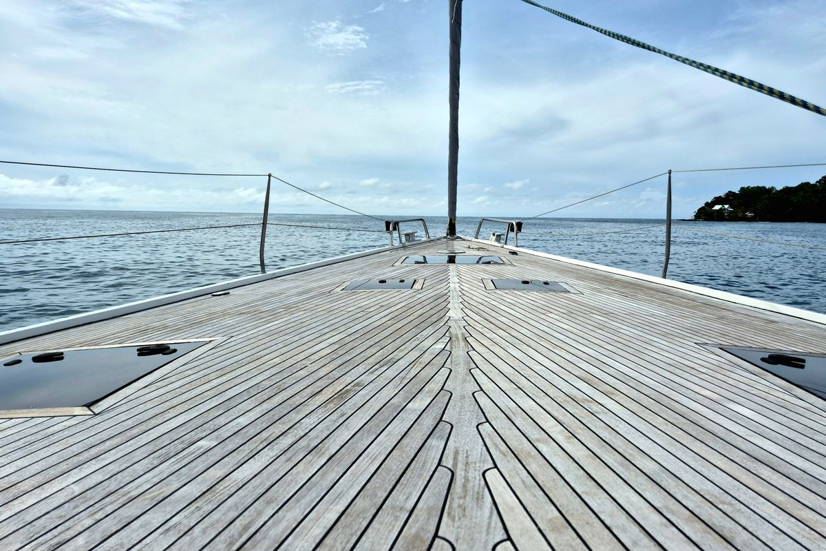 Deck of Sailing Freedom, a Hanse Yachts Hanse 630e sailboat at Puerto Lindo, Panama