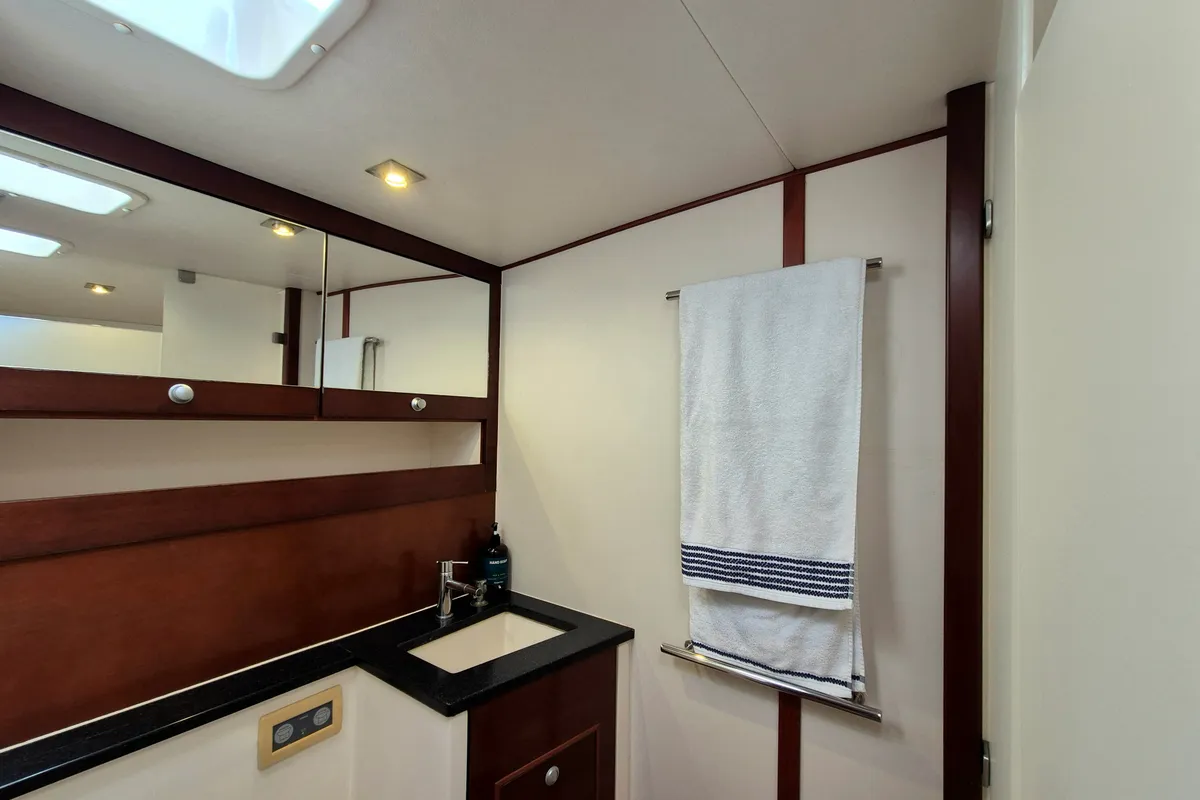 Head on Sailing Freedom, a Hanse Yachts Hanse 630e sailboat at Puerto Lindo, Panama