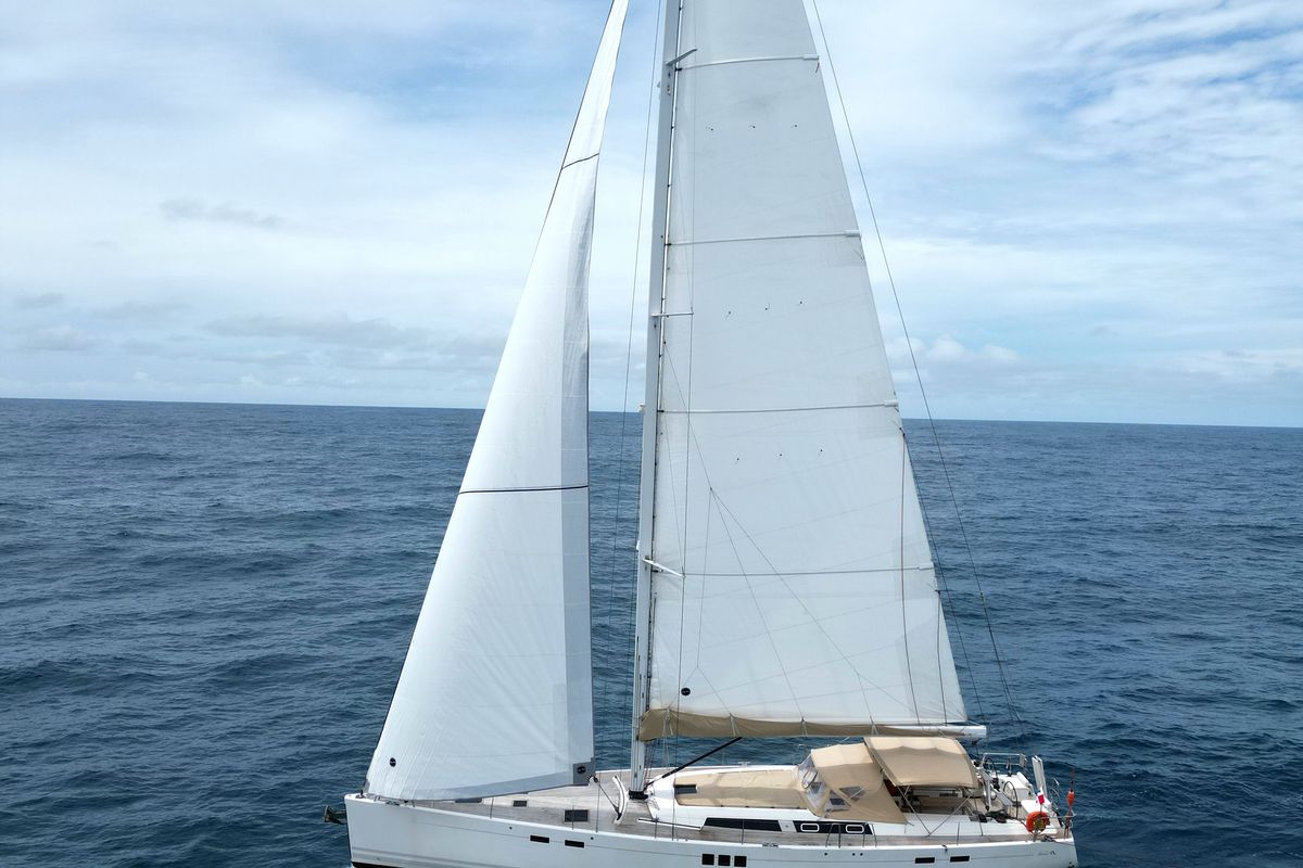 Exterior view of Sailing Freedom, a Hanse Yachts Hanse 630e sailboat at Puerto Lindo, Panama