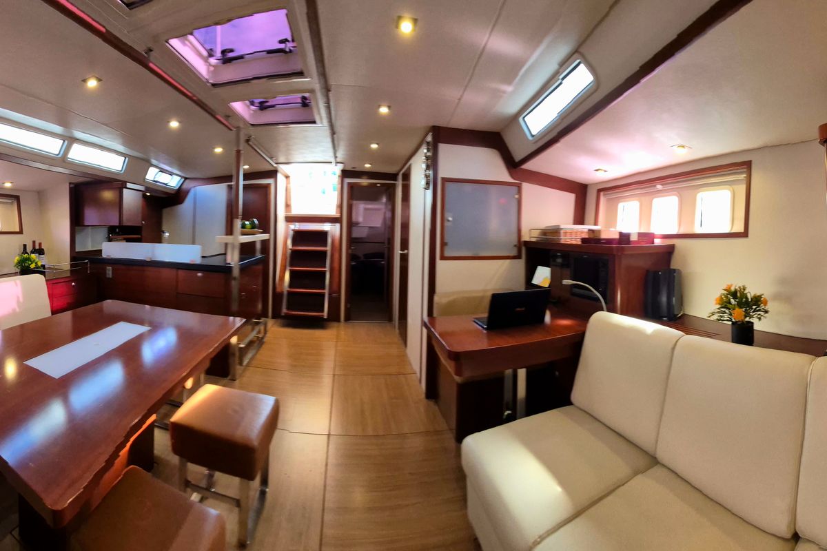 Salon of Sailing Freedom, a Hanse Yachts Hanse 630e sailboat at Puerto Lindo, Panama