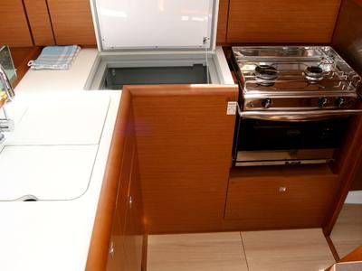Galley of Sissi, a Jeanneau Sun Odyssey 389 sailboat at Punat, Croatia