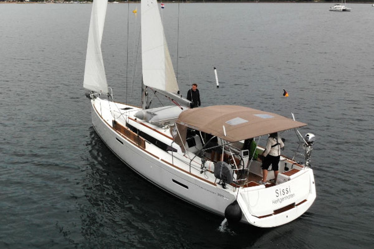Exterior view of Sissi, a Jeanneau Sun Odyssey 389 sailboat at Punat, Croatia