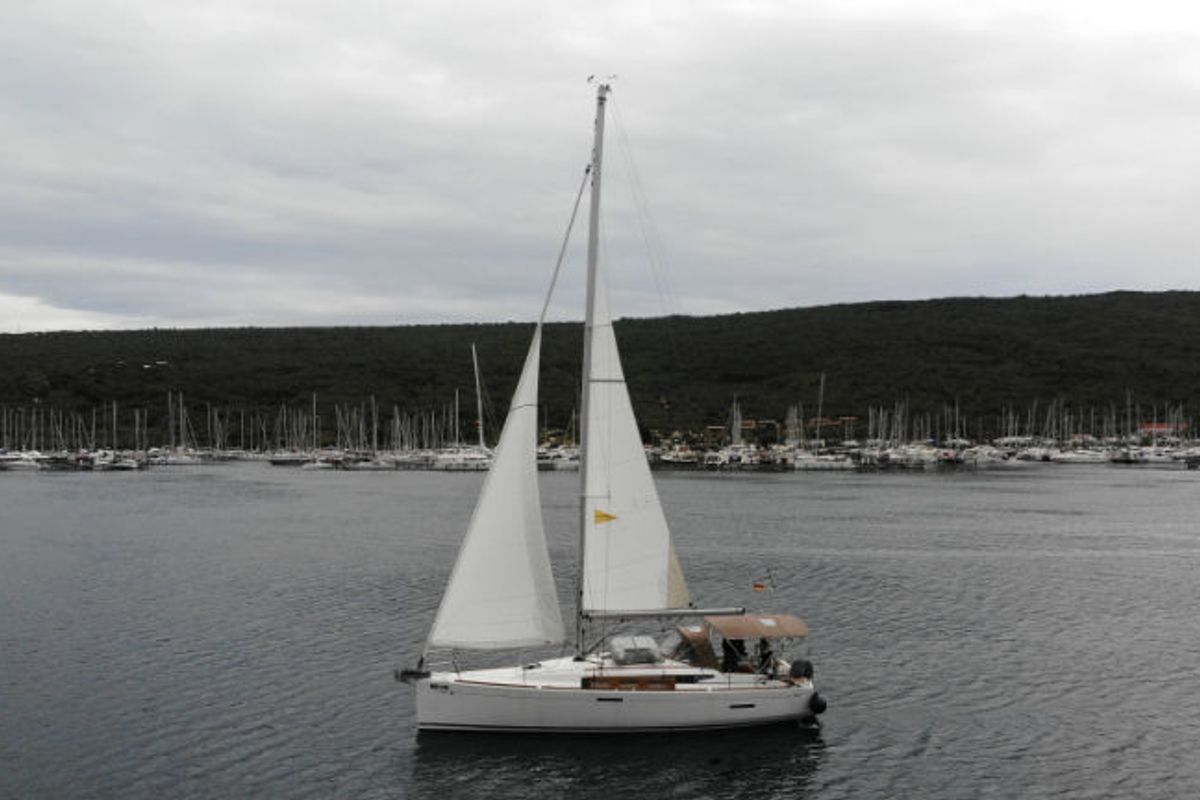 Exterior view of Sissi, a Jeanneau Sun Odyssey 389 sailboat at Punat, Croatia