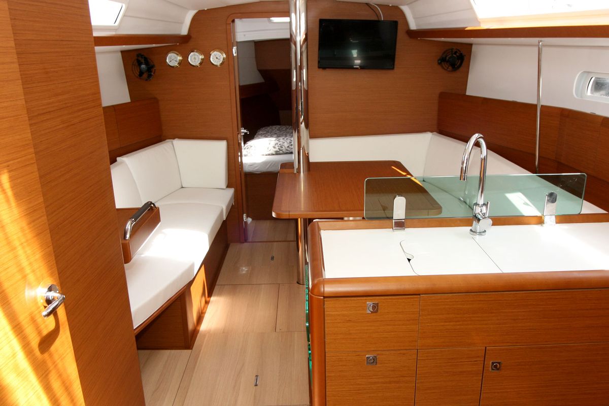 Salon of Sissi, a Jeanneau Sun Odyssey 389 sailboat at Punat, Croatia