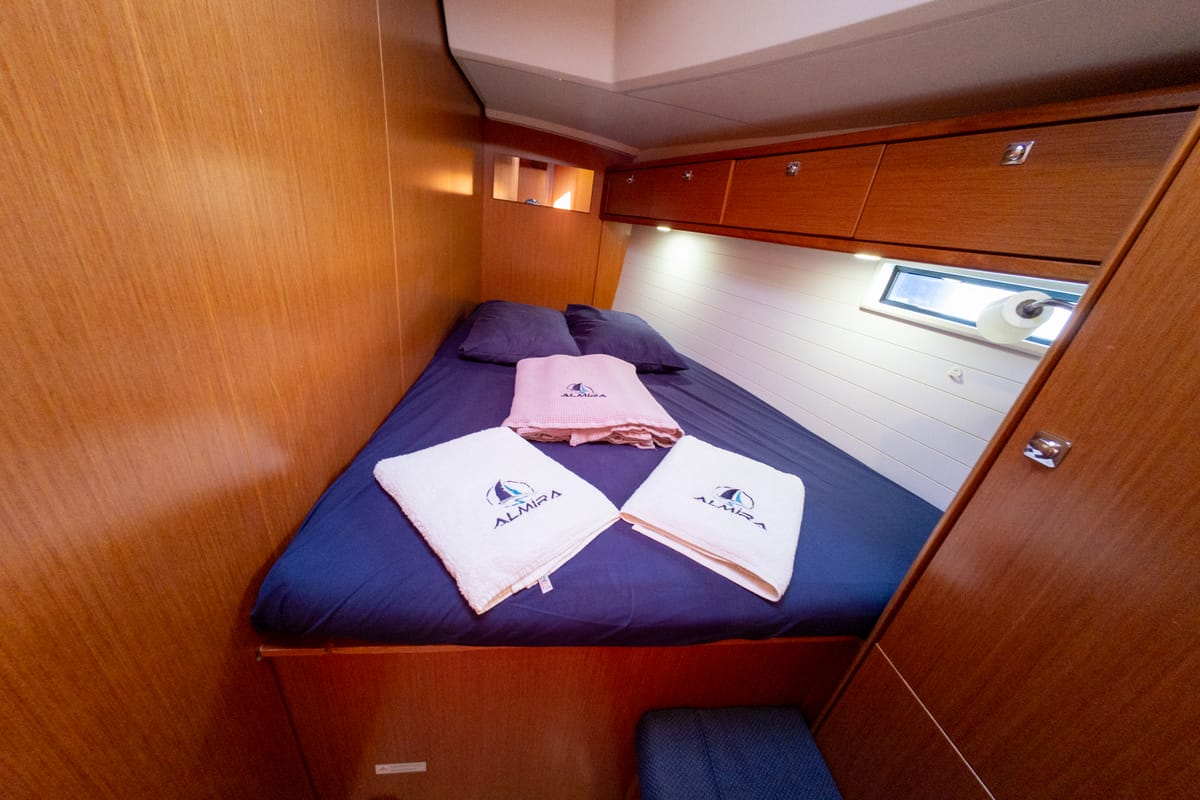 Cabin on Simba, a Bavaria Cruiser 46 sailboat at Fethiye, Turkey