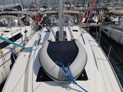 Deck of Simba, a Bavaria Cruiser 46 sailboat at Fethiye, Turkey