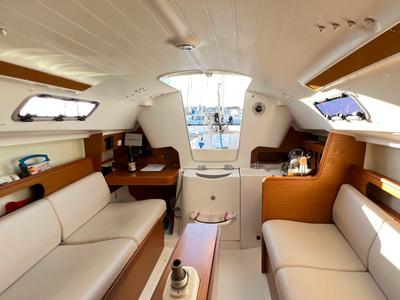 Salon of Romancie, a Beneteau First 31.7 sailboat at Port Navalo, France