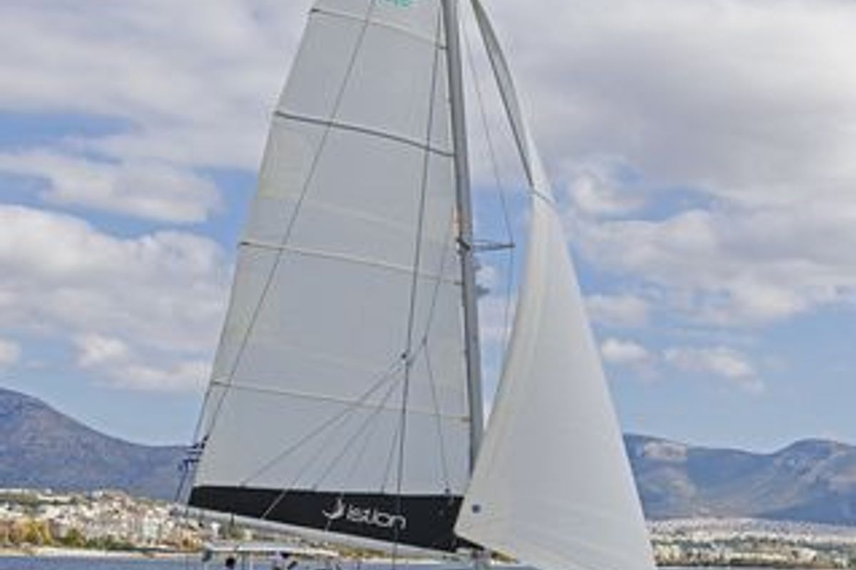 Exterior view of Catcake, a Lagoon 380 S2 catamaran at Municipal Unit of Lefkada, Greece