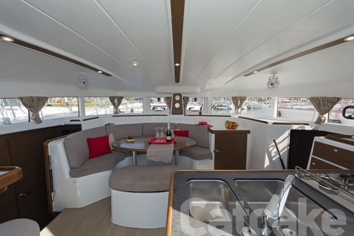 Salon of Catcake, a Lagoon 380 S2 catamaran at Municipal Unit of Lefkada, Greece